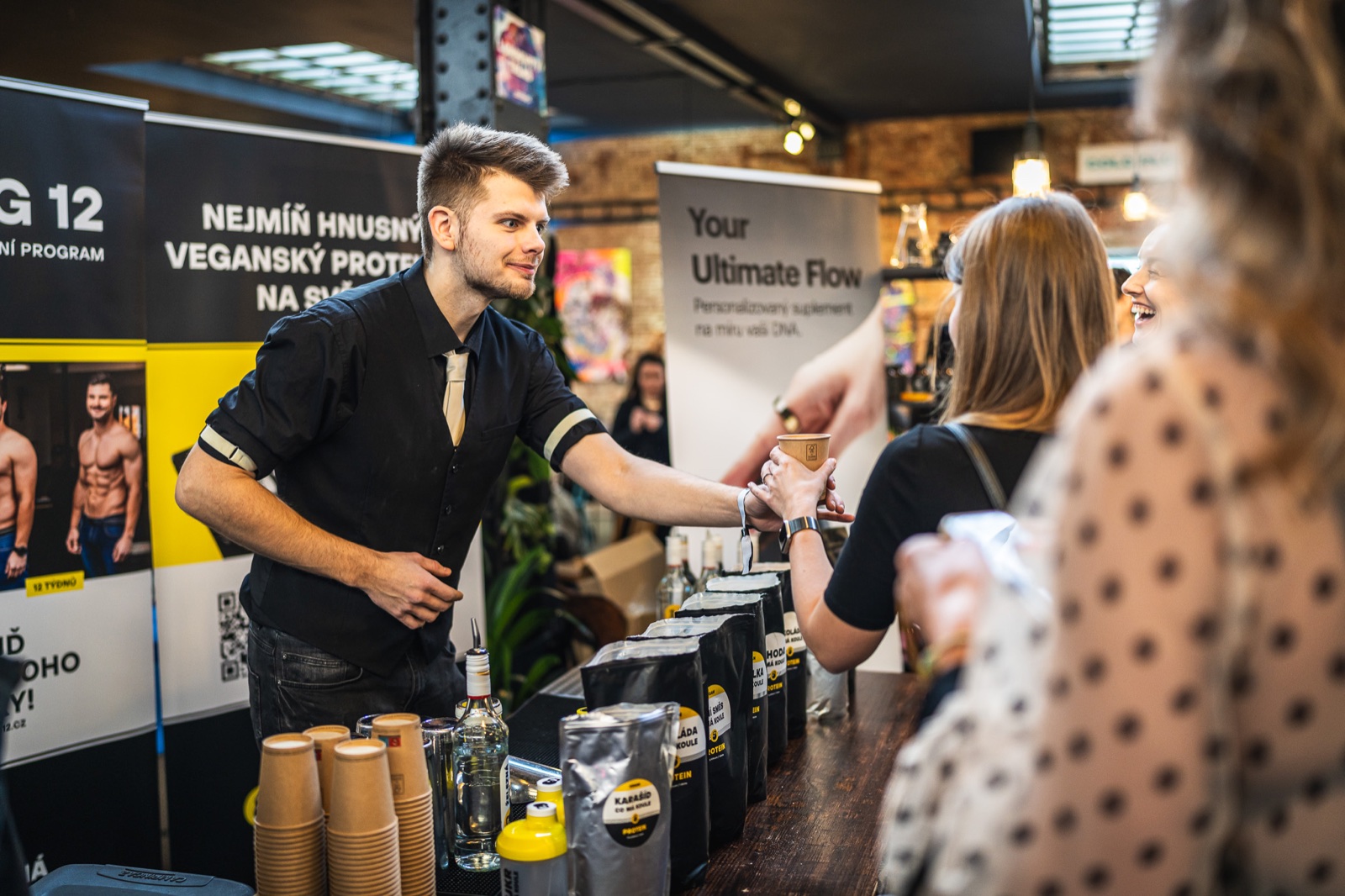 Product presentation and tasting at an exhibition stand